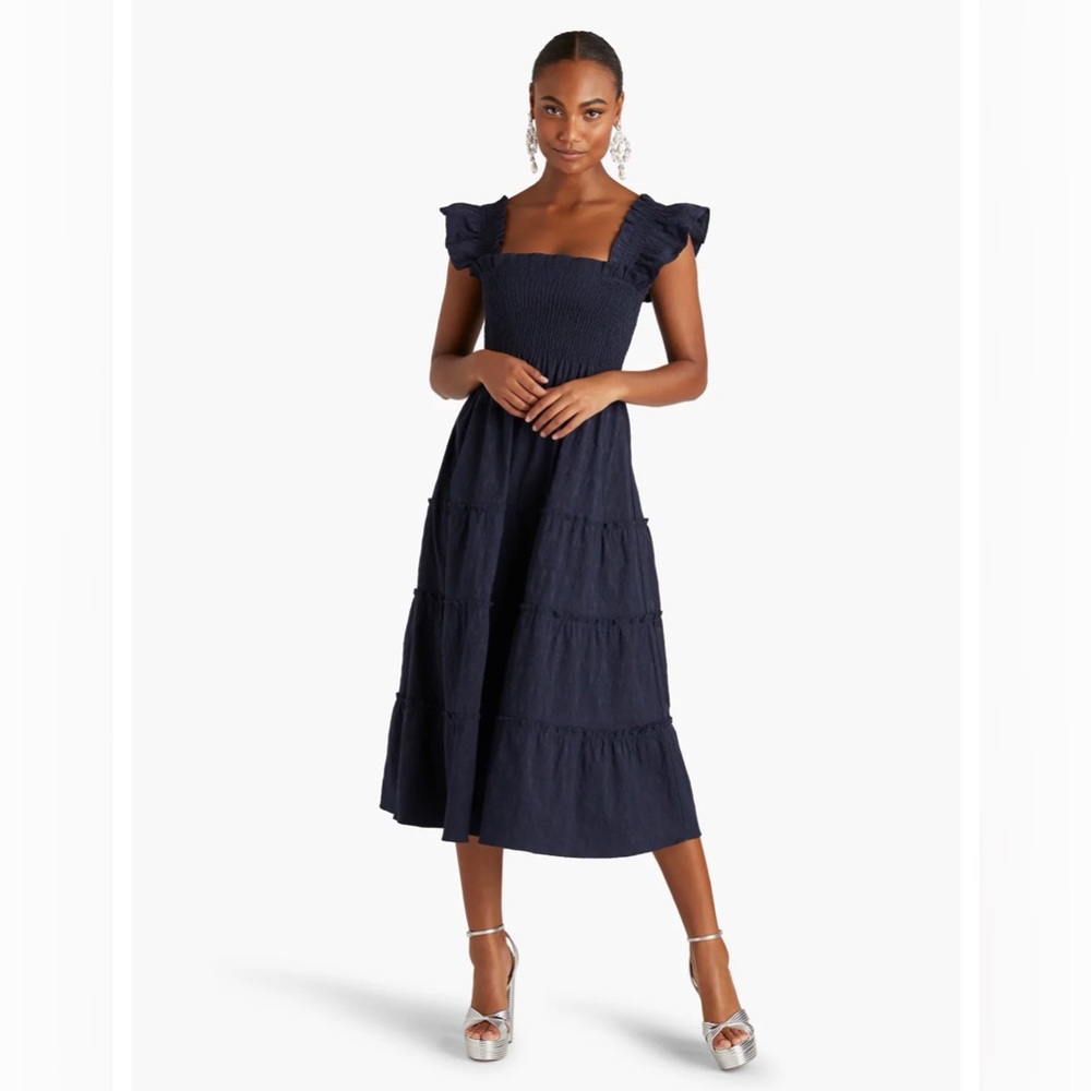 Ellie Nap Dress in Navy Brocade